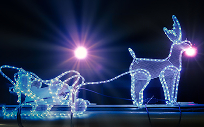 Your holiday lights can be an electrical hazard. Only use lights rated for outdoors when decorating outside.
