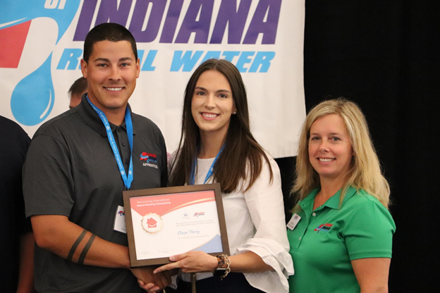 Chase Perry received a $3,000 ServLine by HomeServe Apprentice Scholarship at the Indiana Alliance for Rural Water Leadership Summit.